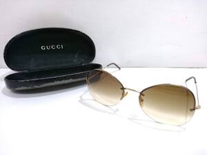 【美品】GUCCI グッチ GG2659/S ハーフリム ティアドロップ サングラス/ケース付き/アイウェア/眼鏡/めがね/ブラウン×ゴールド/04OM010501