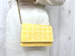 極美品 CHANEL シャネル ニュートラベルライン ショルダーバッグ チェーンウォレット バッグ ナイロンキャンバス×レザー 黄色 2WAY 80995