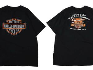 [XL程度] 10s Harley Davidson プリント Tシャツ ブラック 黒 ハーレー イーグル バイク ホットロッド ビンテージ vintage 90s 00s