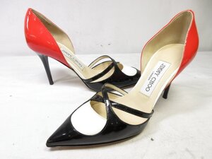 HH超美品 【ジミーチュウ JIMMY CHOO】 パテント ポインテッドトゥ パンプス ヒール 靴 (レディース) size35.5 黒×白×赤 □30LZ4624□