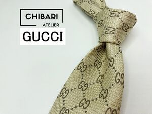 【超美品】GUCCI　グッチ　全面GGロゴ柄 ネクタイ 3本以上 送料無料 メンズ ブラウンベージュ　1202261