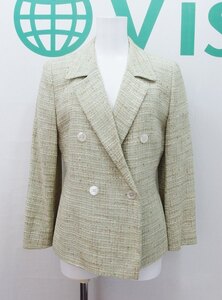 W*アクアスキュータム Aquascutum シルク混　ダブルブレスト　九分袖ジャケット 9 ライトグリーン系 kz4610203823