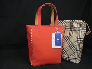 1円 ■極美品■ BURBERRY バーバリーブルーレーベル バッグインバッグ付き キャンバス ハンドバッグ トート レディース レッド系 BJ3535