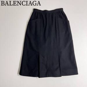 BALENCIAGA バレンシアガ ロングスカート　フレアスカート デザイン　ブラック　カシミヤ混　スリット ヴィンテージ　vintage レディース