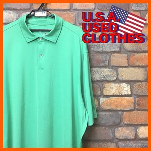 ME12-627★USA古着★レアサイズ・XXXL【Made in USA FG TECH】無地 ストレッチ ポロシャツ【メンズ XXXL】グリーン 半袖 ゴルフ スポーツ