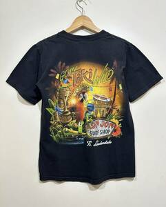 ● RON JON SURF SHOP 半袖 Tシャツ S バックプリント 鳥 オウム ワニ ティキ 黒 ブラック バックプリント ジャングル ロンジョン US古着