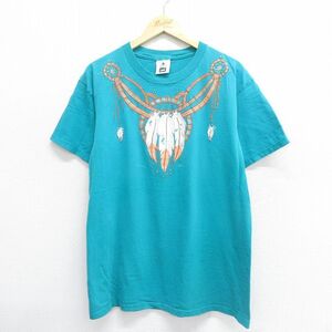 XL/古着 リー Lee 半袖 ビンテージ Tシャツ メンズ 90s ドリームキャッチャー 青緑 24jun12 中古