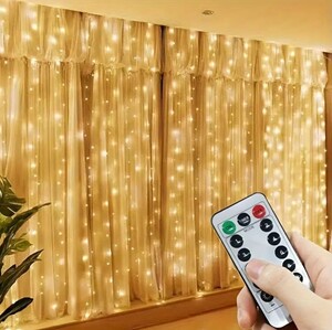 1163【新品未使用】300LEDフェアリーカーテンライト、3m x 3m USB電源 イルミネーション クリスマス 結婚式 屋外デコレーション パーティー