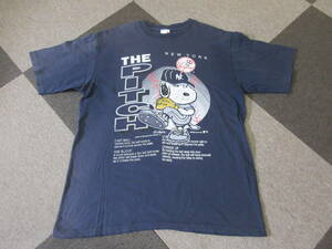 90s SnoopyｘN.Y Yankees Tシャツ L USA製 シングルステッチ コラボ ARTEX スヌーピー Schulz ヤンキース メジャーリーグ MLB ThePitch 