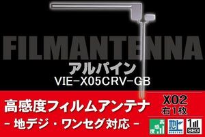 地デジ ワンセグ フルセグ L字型 フィルムアンテナ 右1枚 アルパイン ALPINE 用 VIE-X05CRV-GB 対応 フロントガラス 高感度 車