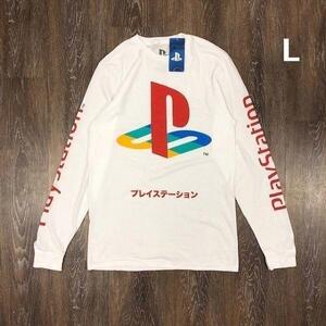 売切り【正規新品】PlayStation オフィシャル ゲーム ファミリーマーク 長袖 Tシャツ ロンT 袖ロゴ 海外限定 男女兼用(L)白 180720-13