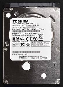 TOSHIBA MQ01ABF032 [320GB 2.5インチ 7mm SATA HDD 2014年製 使用時間 1363H (Cristal DiscInfo 正常) (管:KH447