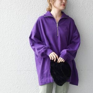 極美品 22AW SHIPS any シップス オーガニックコットン裏起毛ジップチュニックプルオーバー 1枚でこなれた印象に◎トレンド感 洒落感 F