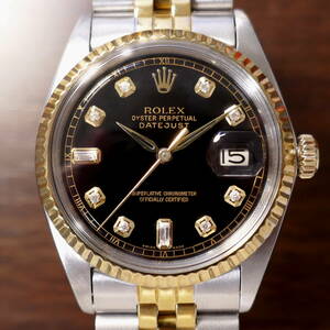 ★デッドS級極美!!■ROLEX デイトジャスト■10Pダイヤ ブラック★剣針!!■R1601★OH済!!