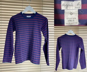 【激安1点のみ 国内正規品】日本製 agnes b. アニエスベー コットン100% ボーダー 長袖 Tシャツ カットソー サイズ0 ボルドー×ネイビー系