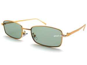 METAL SQUARE SUNGLASS for JAPANESE GOLD × LIGHT GREEN/メタルスクエアサングラスゴールドメタルフレーム伊達眼鏡運転モダン紫外線対策