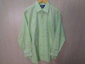 r5◆Ralph Lauren 90s～ CURHAM 長袖シャツ◆ラルフローレン size16 1/2 黄緑色系 香港製 綿100％ 胸ポケット有 US古着 ネコポス発送5I