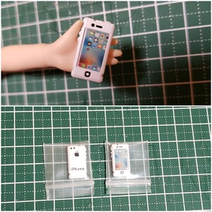 ミニチュアiPhone スマホ 携帯電話 白 　1/6 2センチ×1センチ リカちゃん ブライス ピュアニーモ オビツ ユノラ 