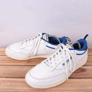 z5035 リーボック クラブ C 85 US9 1/2 27.5cm/白 ホワイト 青 ブルー 紺 Reebok Club C 85 メンズ スニーカー 中古