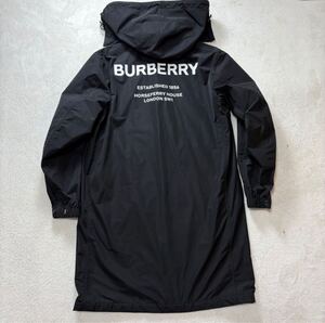 【未使用・現行】 BURBERRY バーバリー メンズ バックロゴ ホースフェリー ステンカラーコート ロングコート フード外可 ブラック 44 M相当