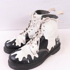 ドクターマーチン UK6/24.5cm～25.0cm/8ホール ペイント柄 黒 白 ブラック レザー メンズ レディース drmartens 中古 中古 dh4104