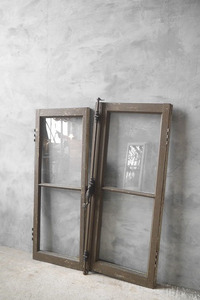 アンティーク　フランス　ガラス窓枠　２枚セット　E [ft2-570]　建具　窓
