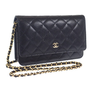 【中古】【Sランク】シャネル CHANEL マトラッセ クラシック チェーンウォレット ショルダー AP0250_Y01864_C3906 キャビアスキン ブラック