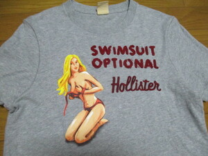 即決あり！　HOLLISTER　ピンナップガール　Tシャツ　Sサイズ　グレー　ガール柄　SWIMSUIT　OPTIONAL