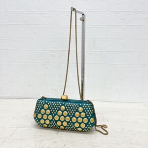 和507★ REBECCA MINKOFF レベッカミンコフ ミニバッグ レザーバッグ スタッズ ショルダーバッグ ブルーグリーン ゴールド レディース