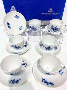 蘇さ(PAY44)　洋食器　ROYALCOPENHADEN　ロイヤルコペンハーゲン　カップ＆ソーサー6客　セット　ブルーフラワー 箱付き 中古品　100サイズ