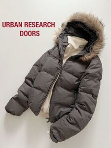 URBAN RESEARCH DOORS ショートダウンジャケット グレー ラクーンファー アーバンリサーチドアーズ