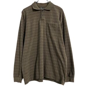 VAN HEUSEN 長袖 ポロシャツ L ブラウン ブラック チェック 古着卸 アメリカ仕入 a701-6135