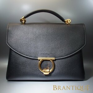 ◆超美品 百貨店購入品◆ Salvatore Ferragamo サルバトーレ フェラガモ 2WAY GG-21 H320 ガンチーニ 黒 保 巾着 ハンドバッグ 「23106」