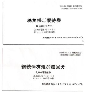 ☆クリエイト・レストランツ優待券１２０００円分（５００円券×２４枚）☆