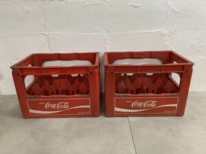 r0416-45★コカ コーラ ボトルケース 2個セット 収納箱 インテリア Coca Cola 当時物 雑貨 1リットルケース ビンテージ レトロ プラケース