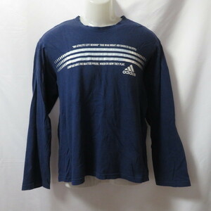 古着 メンズL adidas/アディダス Tシャツ 長袖 スポーツMIX カジュアル ネイビー 442772