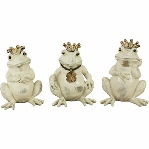 王冠をかぶった3匹のカエルが楽しそうな オブジェ 置物 1体約8×8.5×高さ12cm