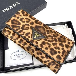 【極美品レア】PRADA ハラコ レオパード 二つ折り 長財布 ヒョウ柄