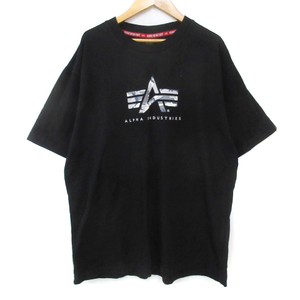 アルファ ALPHA Tシャツ カットソー 半袖 クルーネック ロゴプリント XL 黒 ブラック /FF47 メンズ