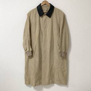 80s 初期 リネン COMME des GARCONS HOMME レザー 切替 ステンカラーコート ベージュ コムデギャルソンオム 麻 VINTAGE archive 4030207