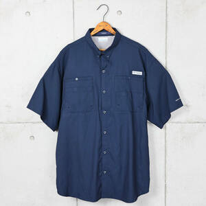 Columbiaコロンビア◆PFG ポリエステル 半袖フィッシングシャツ◆ネイビー◆サイズXL