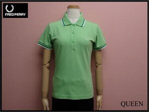 送料無料 FRED PERRY ライン入りポロシャツ・UK12◆フレッドペリー/キミドリ/半袖/レディース/24*9*1-18