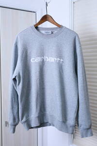 ★carhartt カーハート 刺繍入り霜降り裏起毛トレーナー　　古着ユーズド男性メンズ服Mグレー中古トップスストリート上着アウタースエット