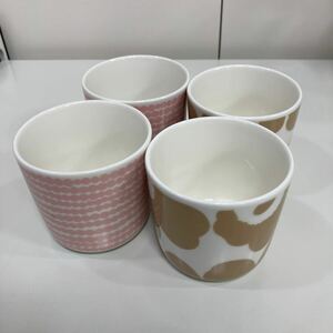 美品 Marimekko マリメッコ 北欧食器 コーヒーカップ ラテマグ ハンドル無し 2種4客セット ピンク系 ブラウン系 ALP-Z-494