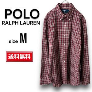 【美品・送料無料】ポロ ラルフローレン メンズ M 長袖 ボタンダウンシャツ チェック POLO RALPH LAUREN