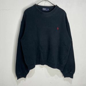 送料無料☆90s☆USA製☆Ralph Lauren☆ラルフローレン☆ワンポイントロゴスウェット☆クルーネック☆ポニーマーク☆黒☆レディースM☆K23