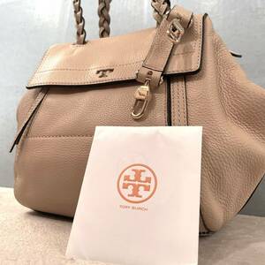 美品 トリーバーチ TORY BURCH 2way トートバッグ ハンド ショルダー ボディ サッチェル ハーフムーン ベージュ レザー 斜め掛け ビジネス