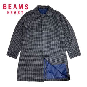 01M650◯ BEAMS HEART ビームスハート ウール 千鳥柄 ステンカラーコート ロングコート スーツコート アウター 秋冬 防寒 サイズ48