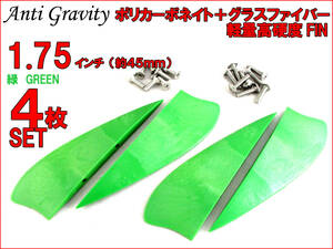 【Anti Gravity】 フィン 緑 グリーン 1.75インチ 4枚セット FIN カイトボード カイトボーディング カイトサーフィン ウエイクボード n2ik