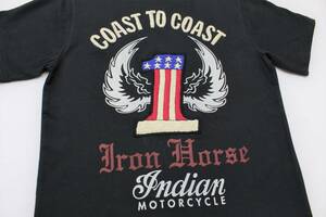 YTS28東洋Sインディアン モーターサイクルCOAST TO COAST半袖TシャツNO.1刺繍INDIAN MORTORSYCLEスプリングフィールド バイカー 星条旗 黒